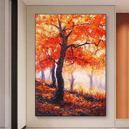 

Herbstwaldlandschaft Ölgemälde handgemaltes rotes Blatt Leinwandgemälde Bäume Leinwandgemälde Wandkunst geeignet für Wohnzimmer Zuhause Geschenke