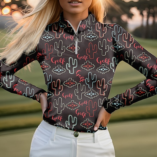 

Mujer Camisas de polo Camiseta de golf Transpirable Secado rápido Dispersor de humedad Manga Larga Ropa de golf ropa de golf Ajuste regular Cremallera Cuello alto Impreso Primavera Otoño Tenis Golf