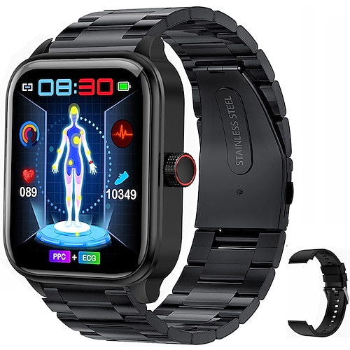 

iMosi ET540 Smartwatch 1.85 Zoll Smartwatch Fitnessuhr Bluetooth EKG PPG Temperaturüberwachung Schrittzähler Kompatibel mit Android iOS Damen Herren Freisprechanlage Wasserdicht Mediensteuerung IP