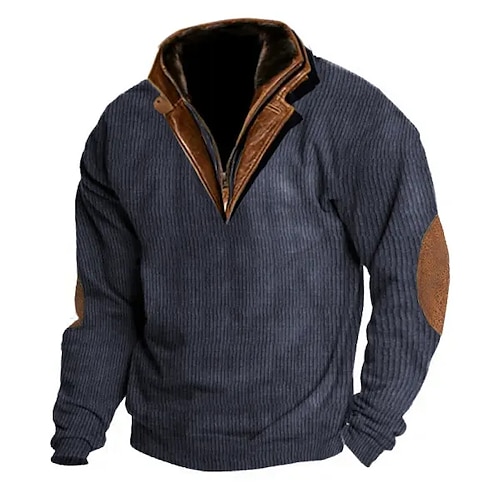 

Herren Sweatshirt Pullover Polarvlies Sweatshirt mit Viertelreißverschluss Schwarz Blau Braun Khaki Troyer Halber Reißverschluss Farbblock Patchwork Sport Natur Täglich Festtage Strassenmode