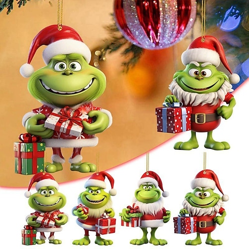 

Weihnachtsbaumschmuck-Anhänger, 2D-Acryl-Grinch-Cartoon, Weihnachtsdekoration, Baumdekoration, Weihnachtsgeschenkdekoration