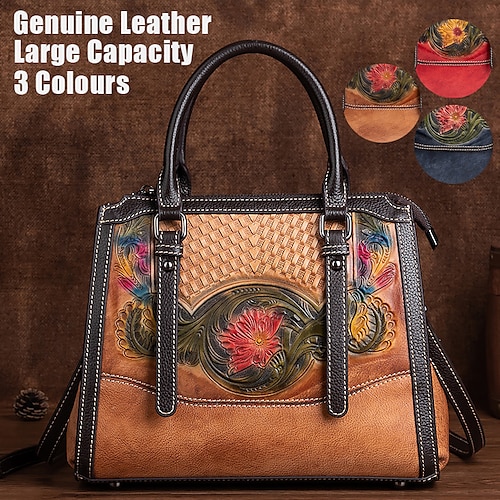 

Femme Sac à main Sac bandoulière Sac d'épaule Sac Boston Cuir Soirée du quotidien Vacances Fermeture Relief Grande Capacité Etanche Durable Fleur Folk Vintage noir Marron vintage Rouge vintage