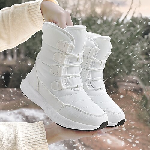 

Women's Boots Snow Boots Plus Size Winter Boots Outdoor Work Daily Fleece Lined Booties Ankle Boots Winter Flat Heel Round Toe Fashion Casual Comfort PU Elastic Band Solid Color Black White Brown