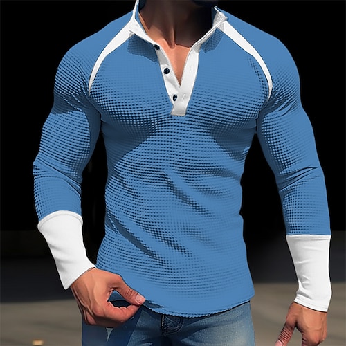 

Homme T shirt Tee Chemise Henley gaufrée Chemise Henley Shirt T-shirt Chemise à manches longues Bloc de couleur Henley Plein Air Vacances manche longue Patchwork Vêtement Tenue Mode Design basique