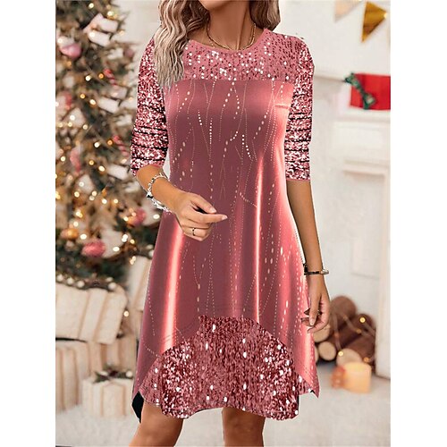 

Damen Ballkleid abendkleider velvet kleid Midikleid Rosa Langarm Einfarbig Pailletten Frühling Herbst Winter Rundhalsausschnitt Modisch winterkleider damen Weihnachten kleid hochzeitsgast 2023 S M L