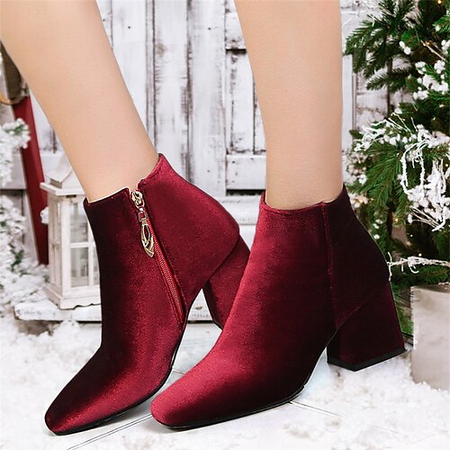 

Mulheres Saltos Botas Sapatos de Natal Tamanhos Grandes Botas de salto Ao ar livre Natal Diário Botas Botas Tornozelo Inverno Salto Robusto Ponta quadrada Vintage Elegante Sensual Camursa Sintética