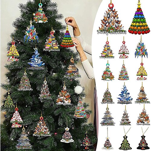 

Ornement de noël, arbre de noël, pendentifs suspendus en acrylique 2d, décoration exquise pour la maison, la ferme, fête