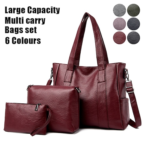 

Women's Crossbody Bag Tote Bag Set PU Leather Outdoor Daily Holiday Zipper Large Capacity Waterproof Lightweight Solid Color claret Black Navy Blue