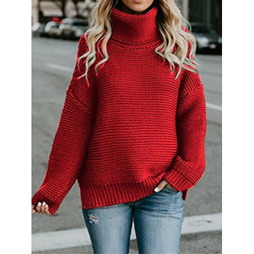 

Damen Pullover Strickwaren Gehäkelt Stricken Standard überdimensional Feste Farbe Rollkragen Stilvoll Brautkleider schlicht Outdoor Täglich Herbst Winter Gelb Rosa Rote S