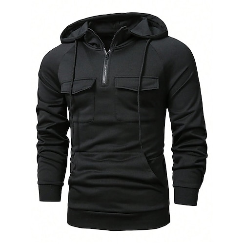 

Homme Sweat à capuche Sweat à capuche quart zippé Noir Capuche Plein Poche Sport Loisir du quotidien Vacances Vêtement de rue Frais Décontractées Printemps Automne Vêtement Tenue Pulls Capuche