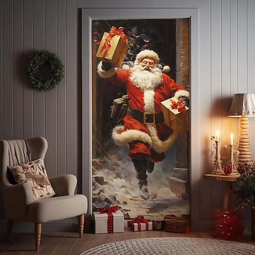 

Рождественский подарок Санта-Клауса дверные покрытия дверной гобелен дверной занавес украшение Рождественский фон дверной баннер для входной двери Рождественский праздник партия декор поставки