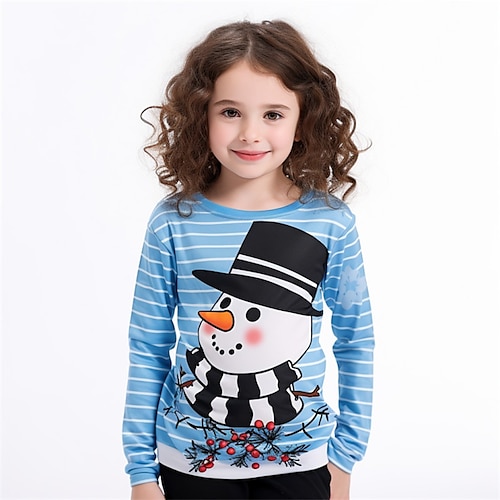 

Weihnachten Mädchen 3D Schneemann T-Shirt Hemd Langarm 3D-Druck Herbst Winter Aktiv Modisch Kuschelig Polyester kinderkleidung 3-12 Jahre Rundhalsausschnitt Outdoor Casual Täglich Regular Fit