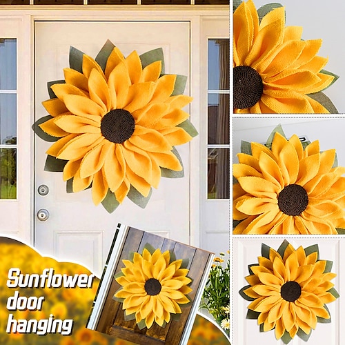 

1pc, Artificial Sunflower Wreath, Sunflower Wall Window Hanging Decor Front Door Farmhouse Summer Room Decor