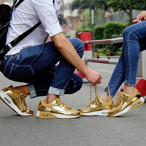Women's Gold Metallic Running Shoes with Air Cushion Sole for