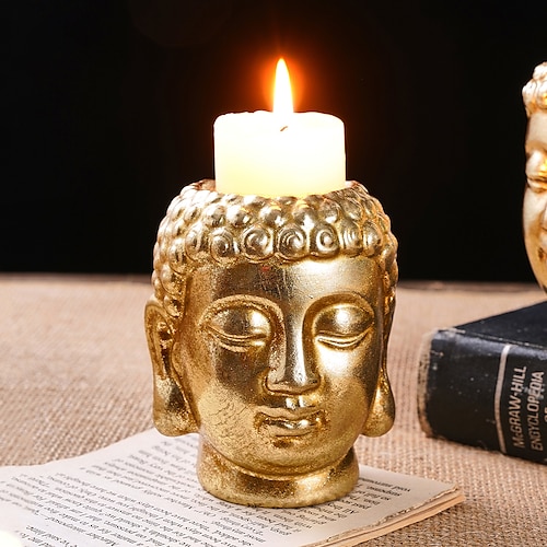 

Bougeoir de Bouddha en feuille d'or, décorations de statue de Bouddha en or, artisanat en résine adapté à la décoration intérieure de la maison, décoration de table de cour zen