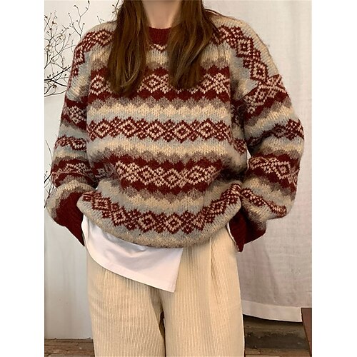 

Damen Hässlicher Weihnachtspullover Pullover Weihnachtspullover Rundhalsausschnitt Gerippt Stricken Polyester überdimensional Strick Herbst Winter Standard Outdoor Weihnachten Täglich Modisch