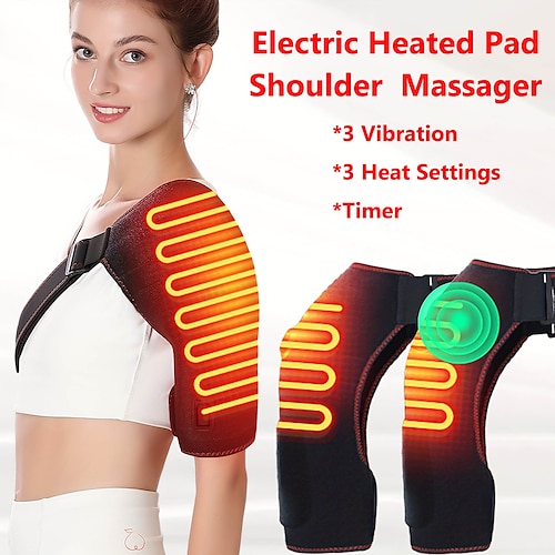 Heated Shoulder Wrap, Shoulder Heating Pads Massager for Men Women, Electric Cordless Vibration Massage Heated Shoulder Braces with 3 Heating Setting