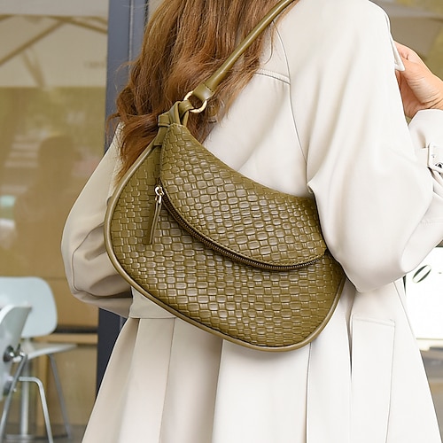 

Women's Shoulder Bag Hobo Bag PU Leather Daily Holiday Large Capacity Geometric Black White Light Green