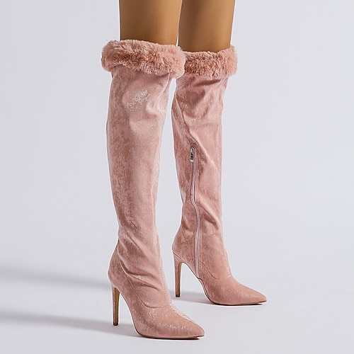 

Damen Stiefel Übergrössen Stiefel mit Absatz Outdoor Arbeit Täglich Innenfutter aus Fleece Stiefel über Knie Stöckelabsatz Spitze Zehe Modisch Elegant Klassisch Kunst-Veloursleder Reißverschluss