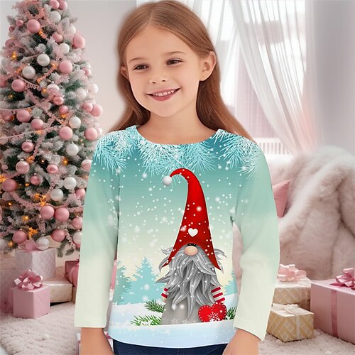 

Natal Para Meninas 3D Papai Noel Camiseta Camisa Manga Longa Impressão 3D Outono Inverno Ativo Moda Estilo bonito Poliéster Infantil 3-12 anos Gola Redonda Ao ar livre Casual Diário Normal