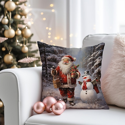 

Doppelseitiger Kissenbezug mit Weihnachtsschnee und Weihnachtsmann, 1 Stück, weicher, dekorativer quadratischer Kissenbezug für Weihnachten, für Schlafzimmer, Wohnzimmer, Sofa, Couch, Stuhl