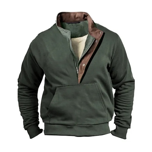 

Men's Sweatshirt Quarter Zip Sweatshirt Army Green Standing Collar Plain Patchwork Pocket Sports Outdoor Daily Holiday Vintage Basic Casual Spring Fall Clothing Apparel Hoodies Sweatshirts