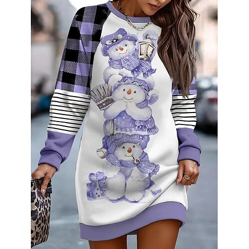 

Mulheres Vestido casual Vestido de moletom Minivestido Quente Moda Ao ar livre Natal Férias Gola Redonda Imprimir Animal Listrado Normal Rosa Azul Roxo S M L XL XXL