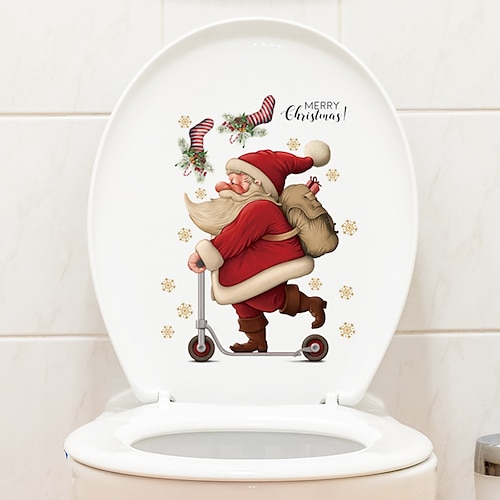 

Рождественские декоративные наклейки, праздничные креативные самоклеящиеся рождественские украшения для туалета, наклейки на стену с изображением Санта-Клауса
