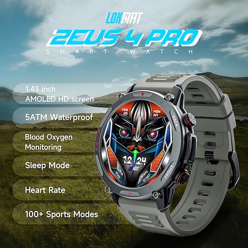 

LOKMAT ZEUS 4 PRO Smart Watch 1.43 inch Smartwatch Fitness Running Watch Bluetooth Temperature Monitoring Pedometer Call Reminder Compatible with Android iOS Women Men Long Standby Hands-Free Calls