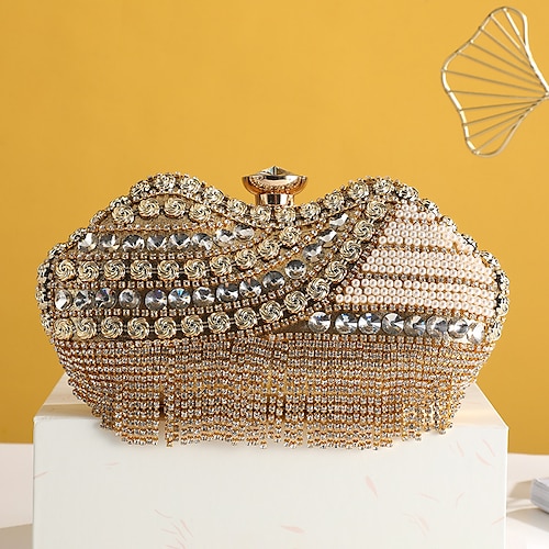 

Femme Sac à main Sac de soirée Alliage Soirée Plage Détail Cristal Chaîne Couleur unie Argent Noir Champagne