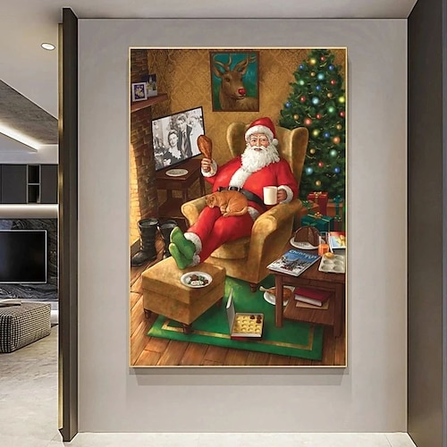 

Lienzo artístico de pared navideño, impresiones y carteles de Papá Noel, imágenes decorativas de tela, pintura para cuadros de salón sin marco