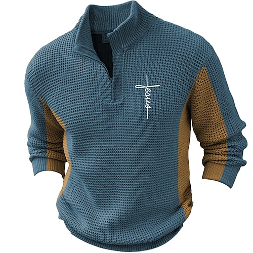 

Faith Retro Vintage Men's Print Zipper Knitting Pullover Sweater Jumper Zip Sweater Polo Sweater Outdoor Daily Vacation Long Sleeve Stand Collar Sweaters Blue Brown Green Fall Winter S M L Sweaters