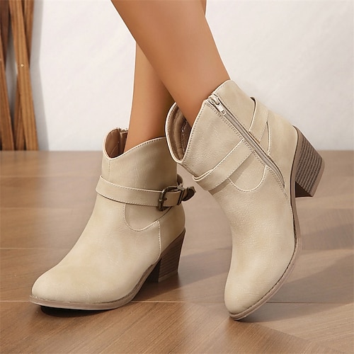 

Damen Stiefel Wildlederschuhe Übergrössen Täglich Stiefeletten Stiefeletten Schnalle Blockabsatz Spitze Zehe Brautkleider schlicht Komfort Kunst-Veloursleder Halbschuhe Feste Farbe Beige