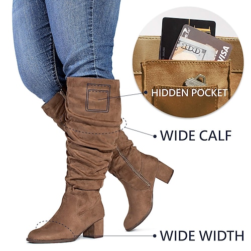 

Women's Boots Wide Calf Boots Suede Shoes Slouchy Boots Outdoor Daily Over The Knee Boots Zipper Block Heel Chunky Heel Round Toe Casual Comfort Minimalism Walking Suede Zipper Solid Color Light