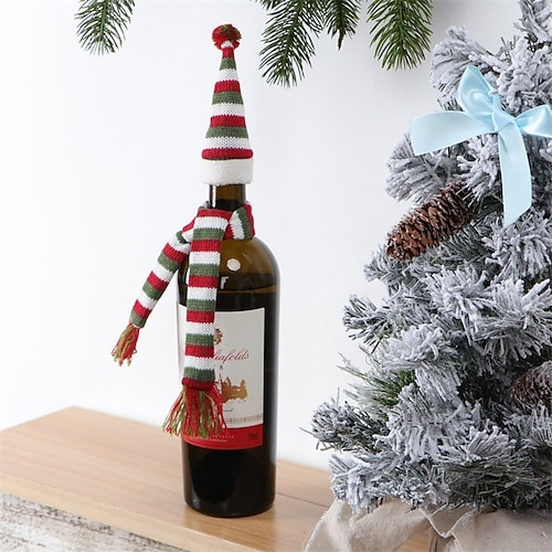 

bouteille de vin de noël décoration décorations florales décorations de noël mini décor porte-bouteilles de vin de noël bouteille de vin ornements bouteille de vin topper miniature tissu
