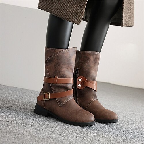 

Mujer Botas Tallas Grandes Botas de Equitación Exterior Diario Botas a media pierna Hebilla Tacón Cuadrado Dedo redondo Vintage Casual Minimalismo Cuero Sintético PU Mocasín Color sólido Negro Rojo