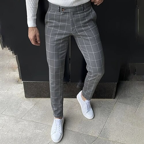 

Herren Hose Hosen Chinesisch Chino Chino Hosen Tasche Plaid Komfort Atmungsaktiv Outdoor Täglich Ausgehen Baumwollmischung Modisch Brautkleider schlicht Schwarz Wein
