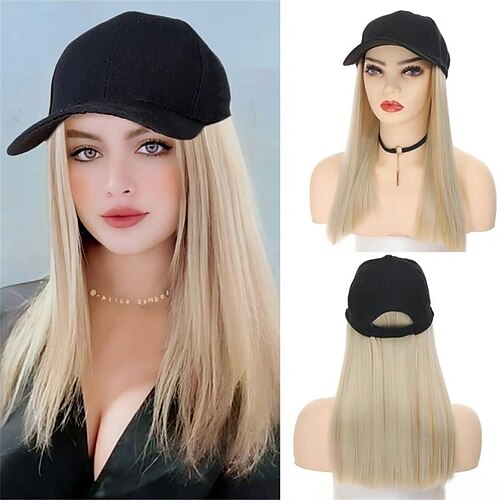 

casquette de baseball perruque perruque synthétique droite partie médiane perruque longue a1 a2 a3 a4 blonde cheveux synthétiques femme design à la mode doux réglable blonde