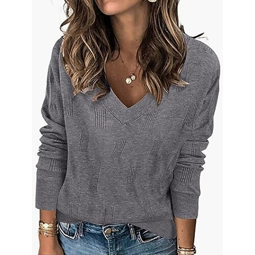 

Women's Pullover Sweater Jumper V Neck Ribbed Knit Rayon Patchwork Fall Winter Regular Outdoor Daily Going out Stylish Casual Soft Long Sleeve Solid Color Black White Orange S M L