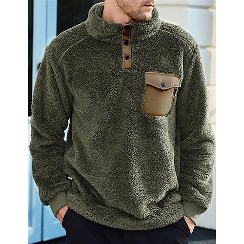 

Homme Sweat shirt Sherpa flou Vert Véronèse bleu marine Marron Col Mao Bloc de couleur Patchwork Poche Sport Loisir du quotidien Vacances Vêtement de rue basique Décontractées Automne hiver