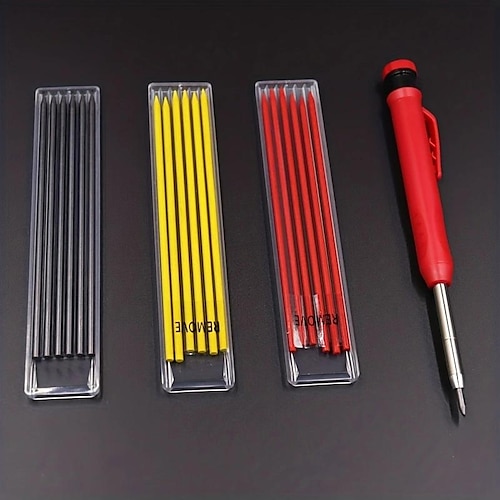 

Carpintero sólido lápiz retráctil mecánico herramientas para trabajar la madera carpintero de construcción negro rojo amarillo cables para fontaneros negro rojo plomo amarillo