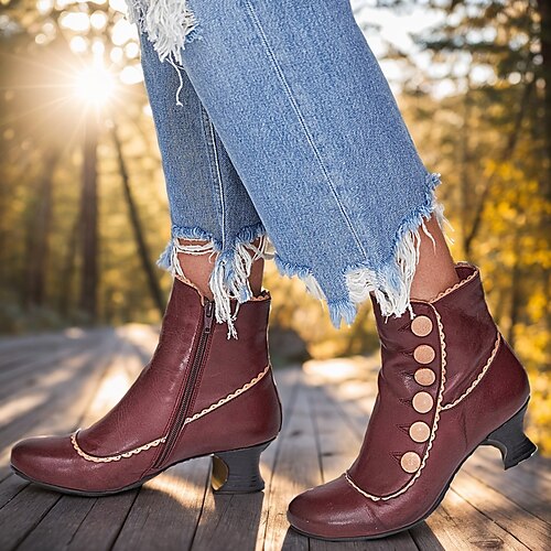 

Femme Bottes Chaussures Bullock Grandes Tailles Soirée du quotidien Bottines Bottines Talon de chaton Rétro Vintage Mode Elégant Polyuréthane Fermeture Bloc de couleur Noir Marron