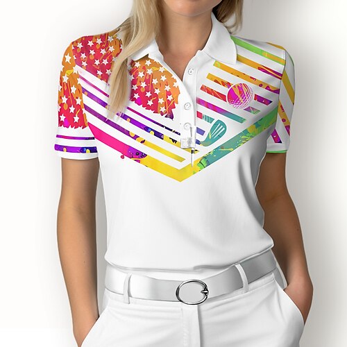 

Femme T-shirt POLO Chemise de golf Polo boutonné Respirable Séchage rapide Evacuation de l'humidité Manche Courte Vêtements de golf Top Standard Imprimé Eté Tennis Le golf Pickleball