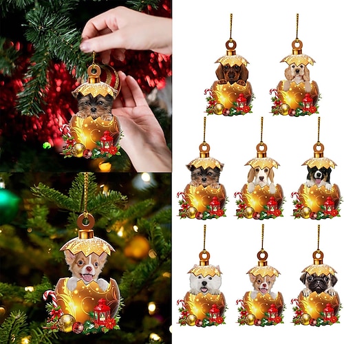 

8pcs Christmas Tree Ornaments Xmas 2D Acrylic Decoration Tree Pendant Funny Pendant Christmas Decor for Home Holiday Party Funny Ornaments