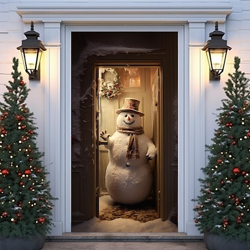 

Рождественский снеговик дверные покрытия дверной гобелен дверной занавес украшение Рождественский фон дверной баннер для входной двери Рождественский праздник вечеринка декор поставки