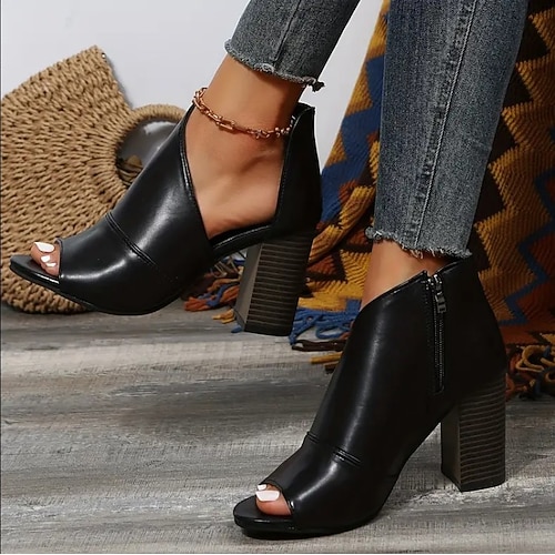 

Mujer Tacones Botas Tallas Grandes Sandalias Botas Botas de verano Exterior Diario Botines Botines Hebilla Tacón Cuadrado Dedo Puntiagudo Vintage Elegante Sensual PU Cremallera Color sólido Negro