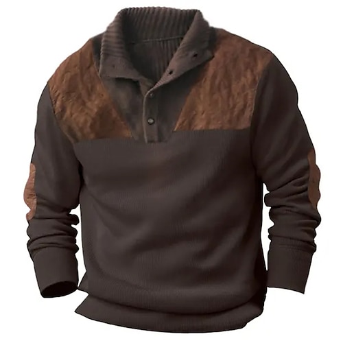 

Hombre Sudadera Café Cuello Mao Bloque de color Retazos Deporte Diario Festivos Vintage Básico Casual Primavera Otoño Ropa Sudaderas con capucha Sudaderas