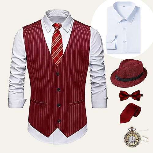 

Retro Vintage Roaring 20s 1920s Outfits Shirt Waistcoat Panama Hat Gentleman Gangster Men's Cosplay Costume Halloween Party / Evening Prom Festival Vest