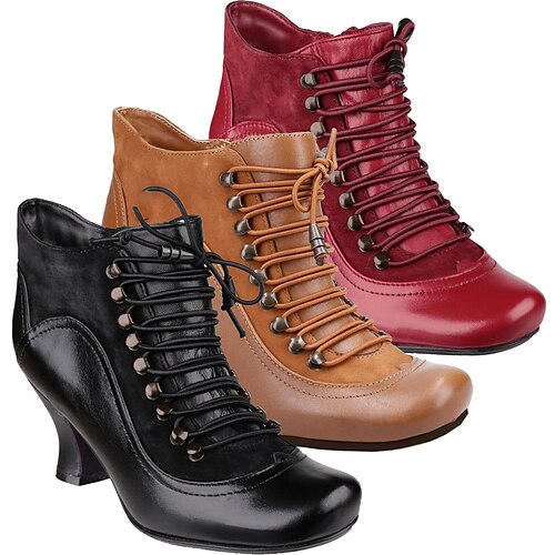 

Damen Stiefel Bullock Schuhe Übergrössen Komfort Schuhe Party Outdoor Arbeit Stiefeletten Stiefeletten Kätzchen-Ferse Vintage Modisch Elegant PU Schnürsenkel Feste Farbe Schwarz Rot Braun