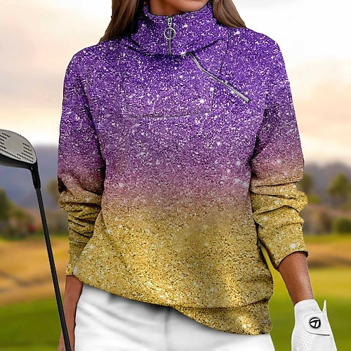 

Mulheres moletom de golfe pulôver de golfe camisola de golfe Térmico / Quente Respirável Pavio Humido Manga Longa Casacos de golfe Blusas Normal 1/4 Zip Colarinho Alto Cores Gradiente Primavera Outono